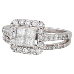 0.90ctw Princess Diamond Halo Engagement Ring Wedding Band 14k White Gold Size 6