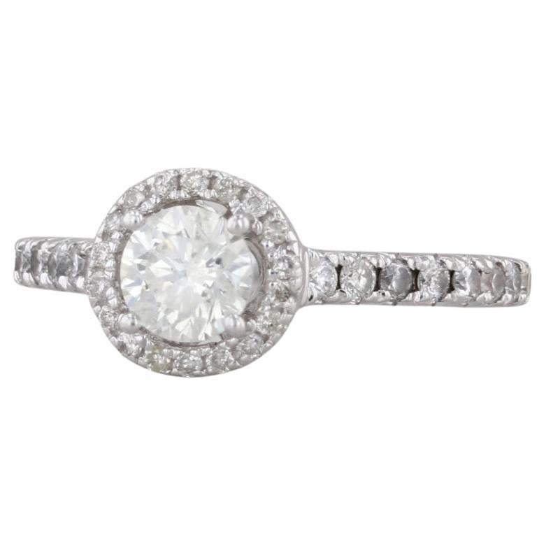 0.90ctw Round Diamond Halo Engagement Ring 14k White Gold Sz 5.75 Cathedral Band
