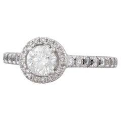 0.90ctw Round Diamond Halo Engagement Ring 14k White Gold Sz 5.75 Cathedral Band