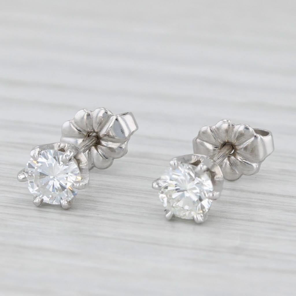 0.90ctw Round Diamond Solitaire Stud Earrings 14k White Gold For Sale 1