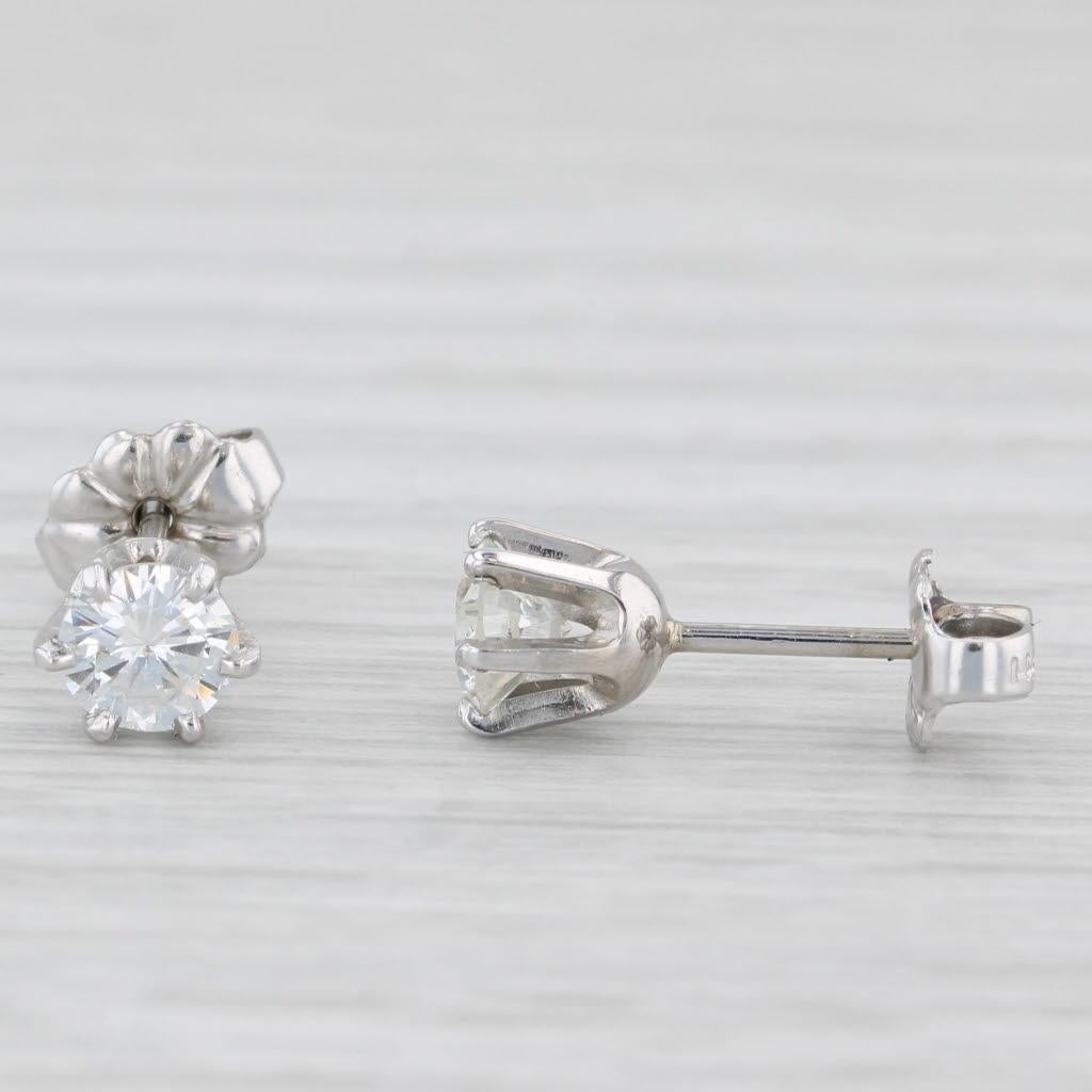 0.90ctw Round Diamond Solitaire Stud Earrings 14k White Gold For Sale 2