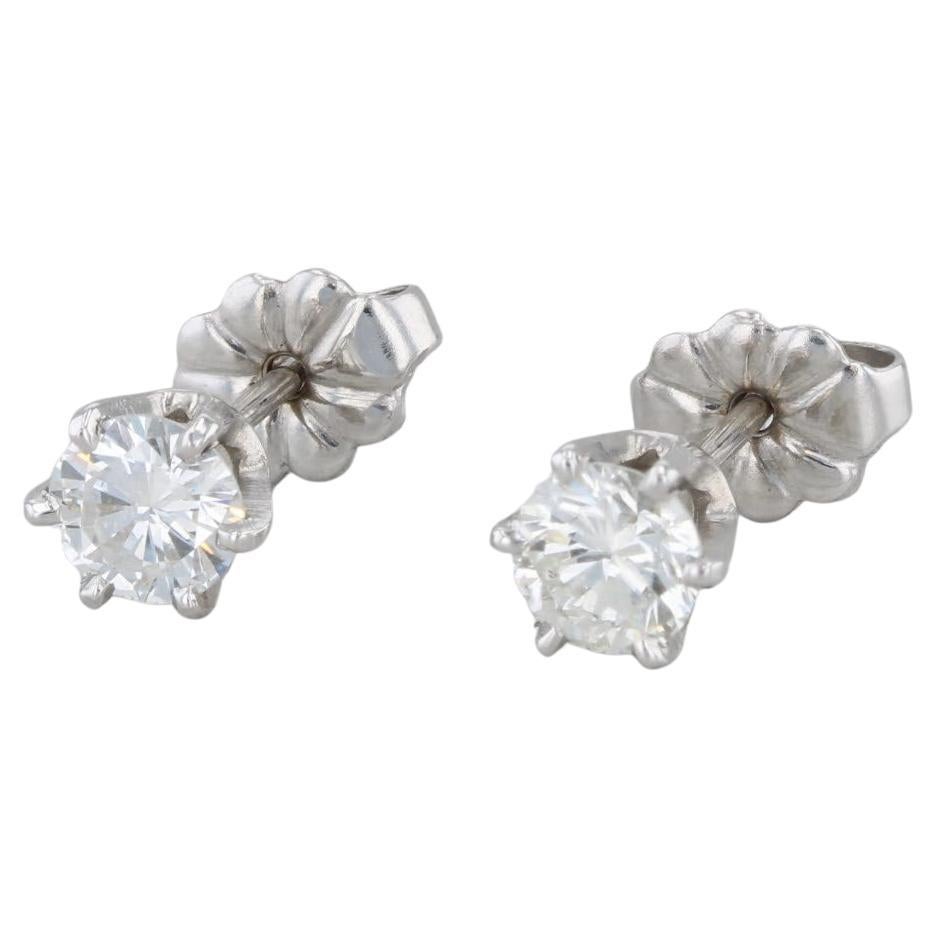 0.90ctw Round Diamond Solitaire Stud Earrings 14k White Gold