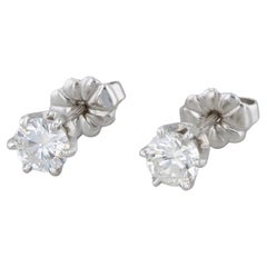 0.90ctw Round Diamond Solitaire Stud Earrings 14k White Gold