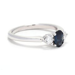 0.90ctw Sapphire Diamond Engagement Ring, 14K White Gold, Ring Size 5
