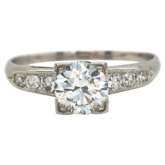 0.90ctw Transitional Cut Diamond Milgrain Engagement Ring in Platinum
