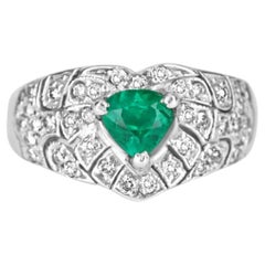 0.90tcw 14K Colombian Emerald-Trilliant Cut & Diamond Cluster Statement Ring (bague d'émeraude colombienne, taille brillant et diamant)