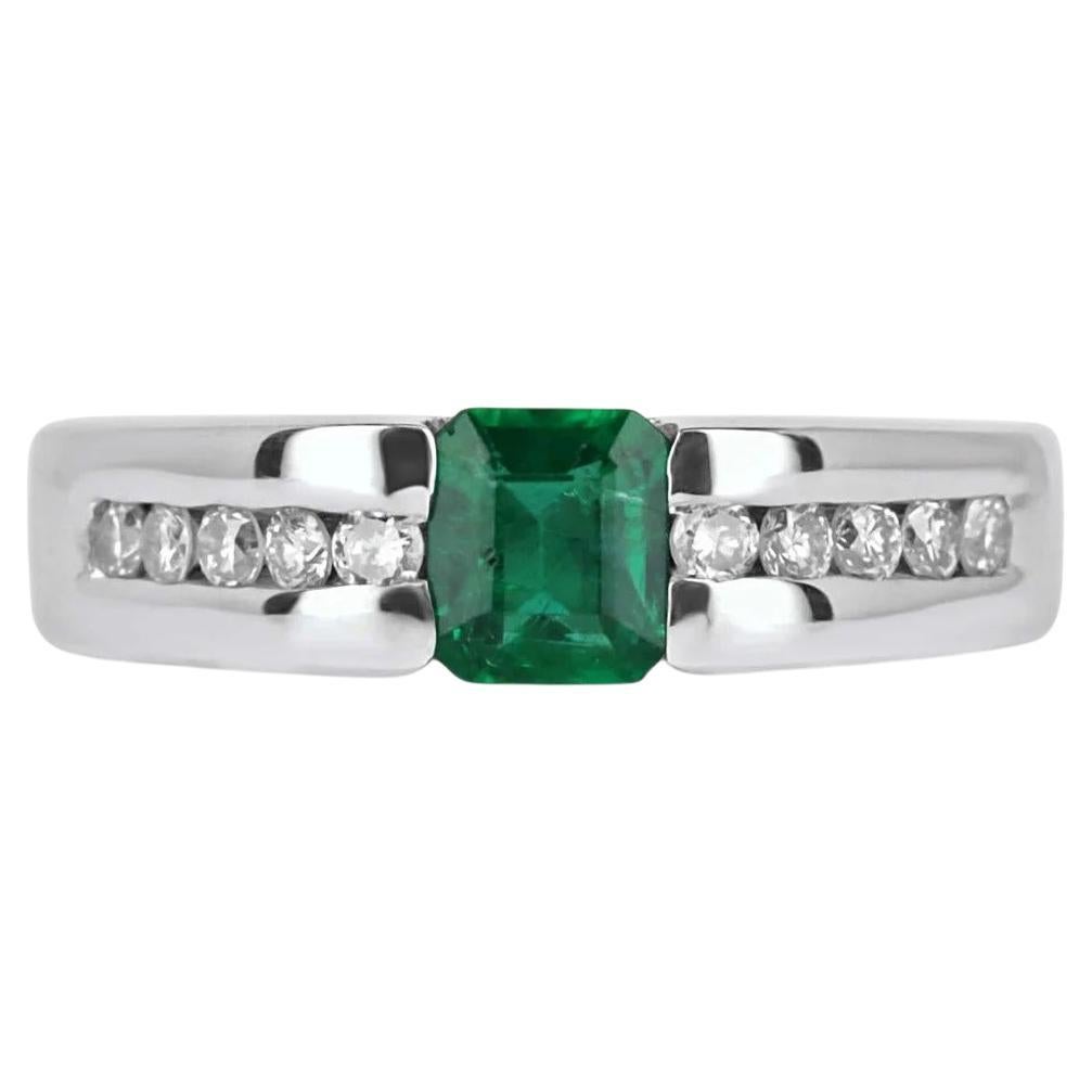 0.90tcw 14K Excellent Quality Men's Emerald Cut & Diamond Channel Set Ring For Sale