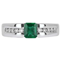 0.90tcw 14K Excellent Quality Men's Emerald Cut & Diamond Channel Set Ring