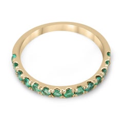 0.90tcw 14K Natural Medium Green Round Cut Emerald French Set Anniversary Band