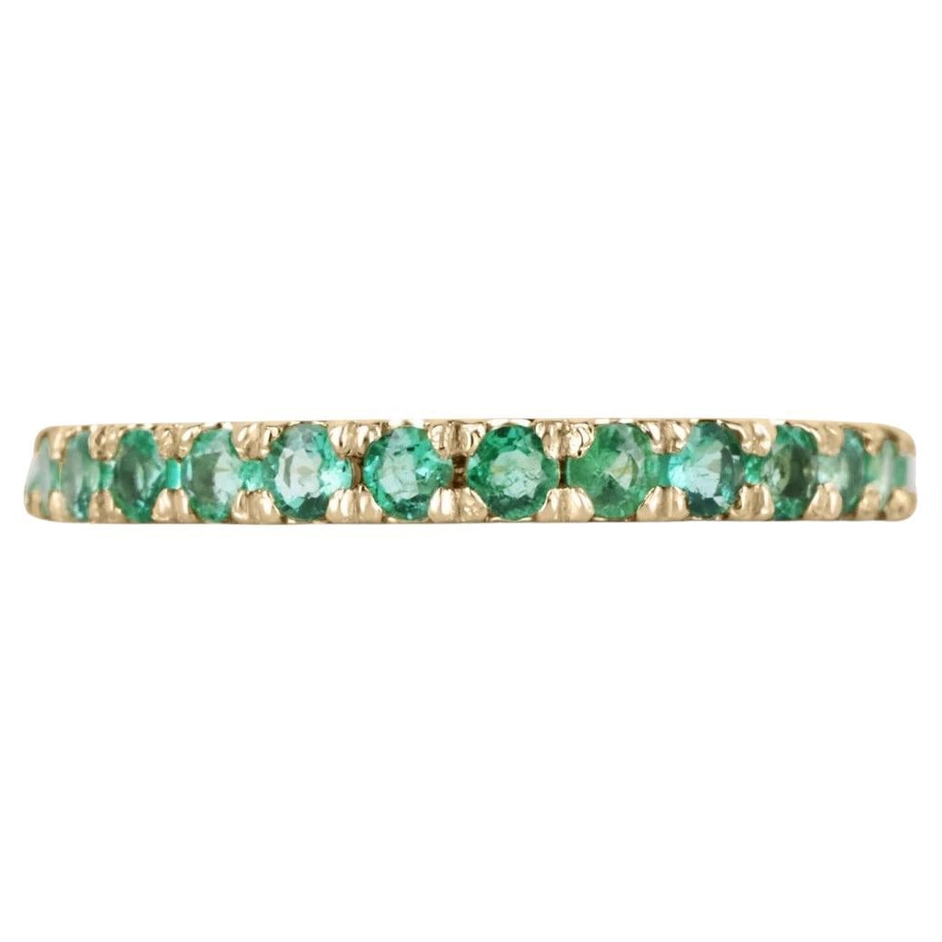 For Sale:  0.90tcw 14K Natural Medium Green Round Cut Emerald French Set Anniversary Band