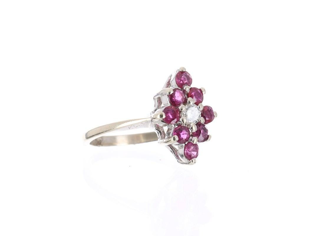 Round Cut 0.90tcw 14K Natural Ruby & Diamond Vintage Cocktail Ring For Sale
