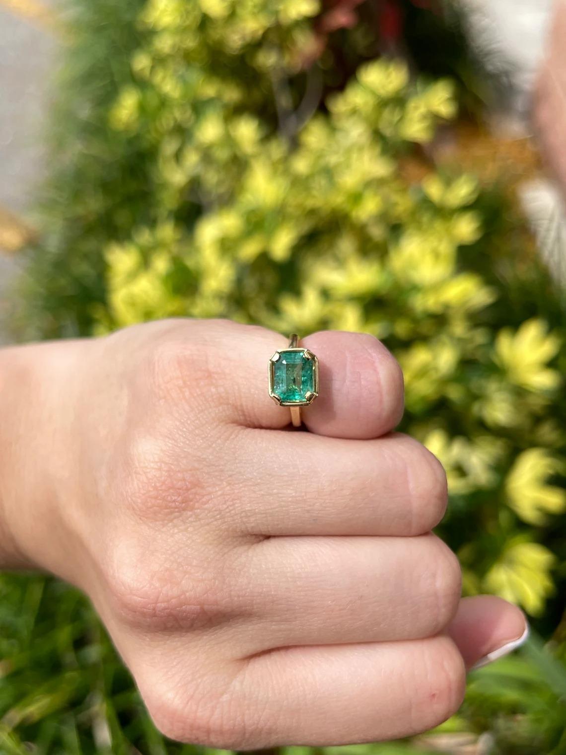 0.90tcw 18K Colombian Emerald-Emerald Cut & Diamond Accent Engagement Ring In New Condition For Sale In Jupiter, FL