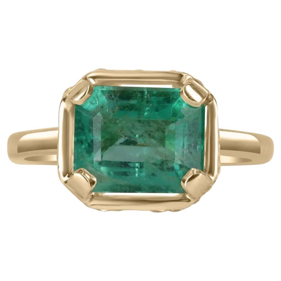 0.90tcw 18K Colombian Emerald-Emerald Cut & Diamond Accent Bague de fiançailles