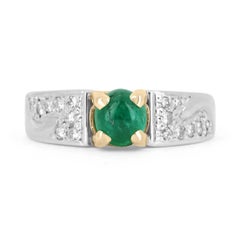 0,90tcw 18K Ovaler natürlicher Smaragd Cabochon & Diamant Statement-Ring