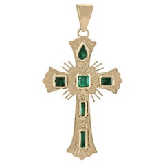 Collana con croce di smeraldo precolombiano 0,90tcw 18K - Crocifisso in oro verde scuro 750