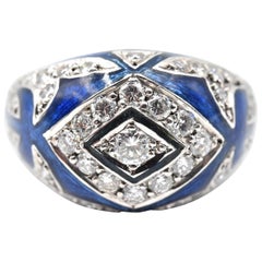 0.91 Carat Diamond and Blue Enamel 18 Karat White Gold Band Ring