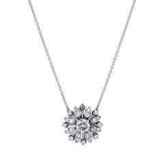 Estate 0.91 Carat Diamond Floral 14 karat White Gold Pendant Necklace