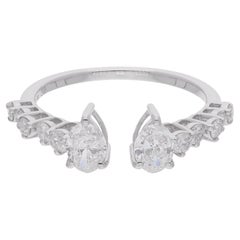 Anello di fidanzamento a fascia aperta con diamante da 0,91 carati in oro bianco massiccio 18k Gioielli di pregio