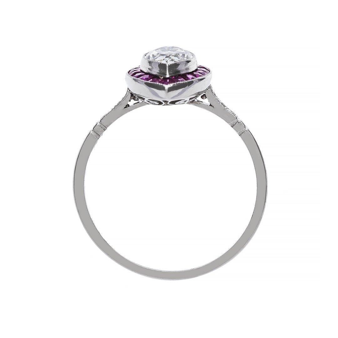 Art Deco 0.91 Carat Diamond Ruby Platinum Engagement Ring