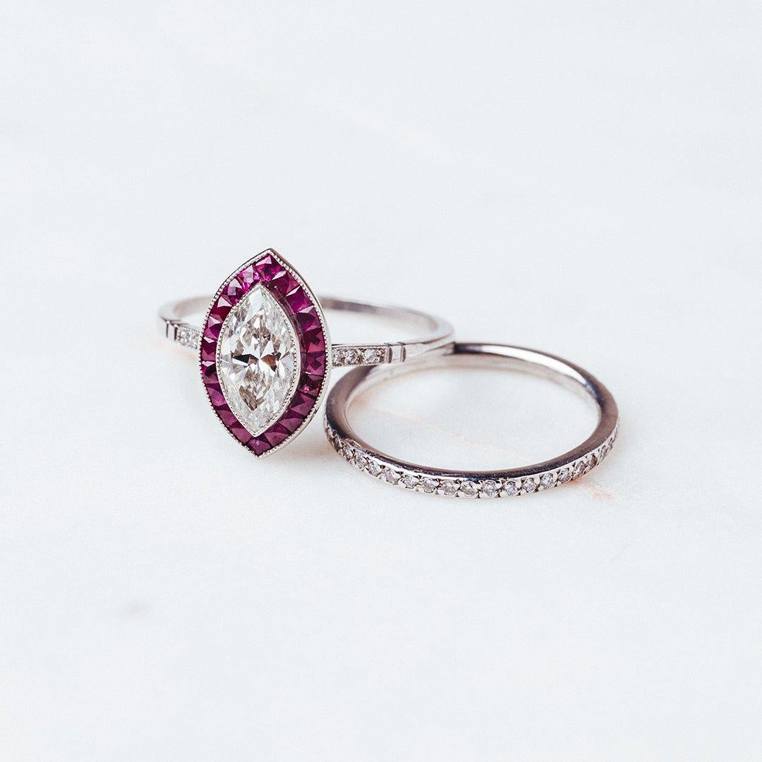 0.91 Carat Diamond Ruby Platinum Engagement Ring In Excellent Condition In Beverly Hills, CA