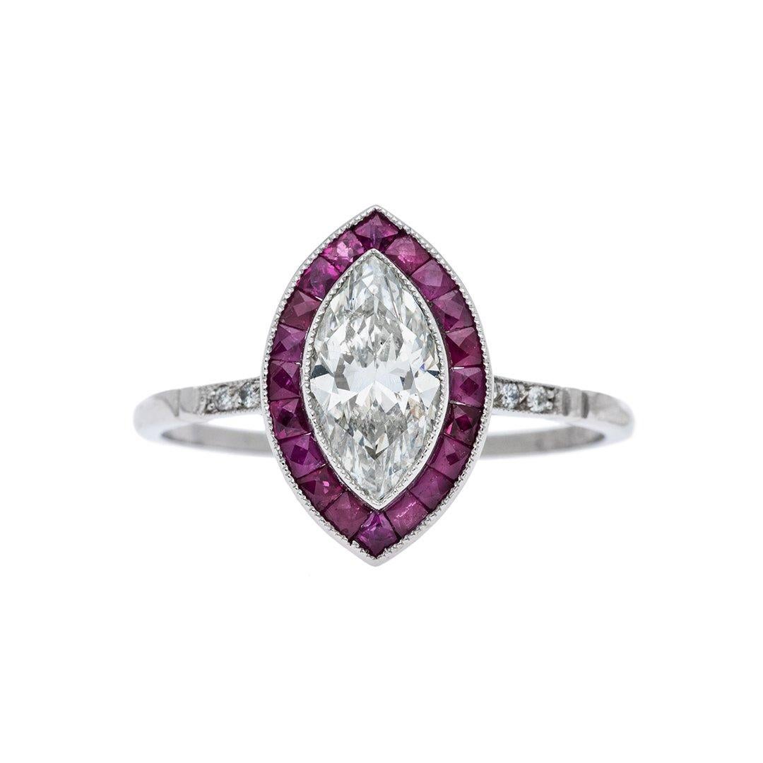 0.91 Carat Diamond Ruby Platinum Engagement Ring