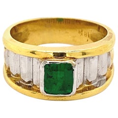 0.91 Carat Emerald Cut Emerald 18k Yellow & White Gold Ring