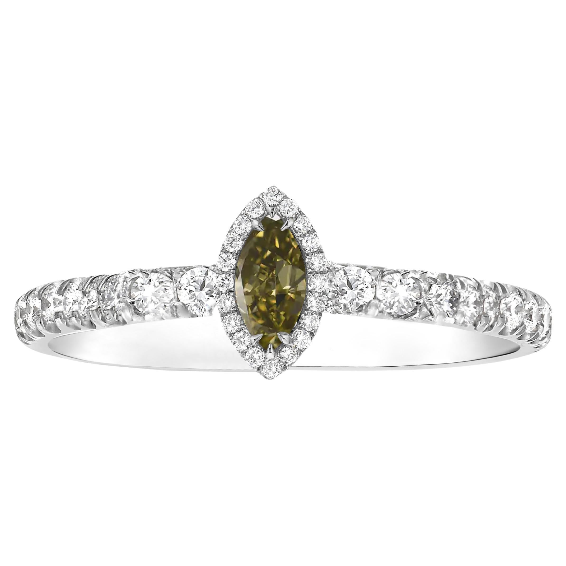 0.91 carat Fancy Grayish Yellowish Green Chameleon Diamond White Gold 18K Ring
