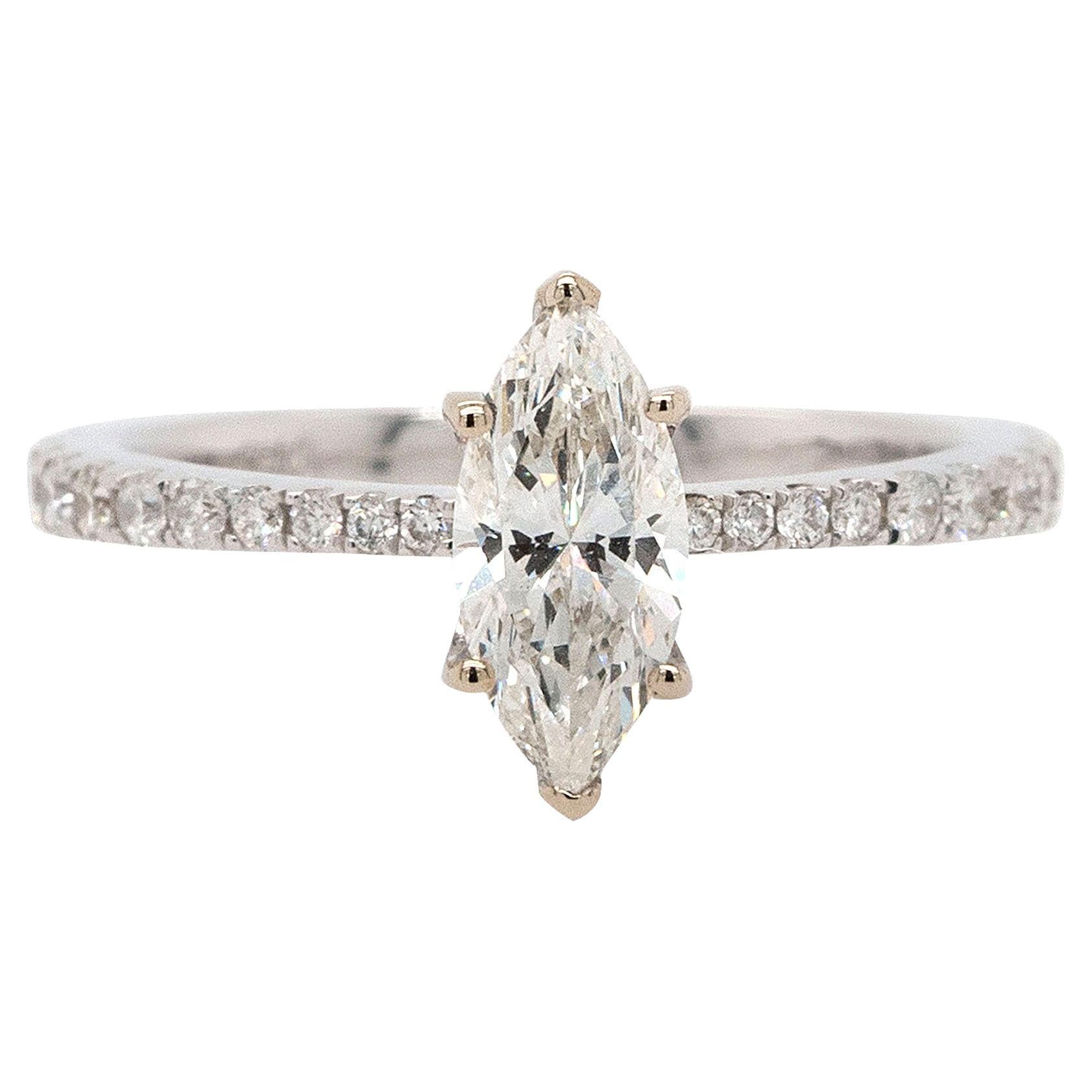 0.91 Carat Marquise Cut GIA Diamond Engagement Ring For Sale