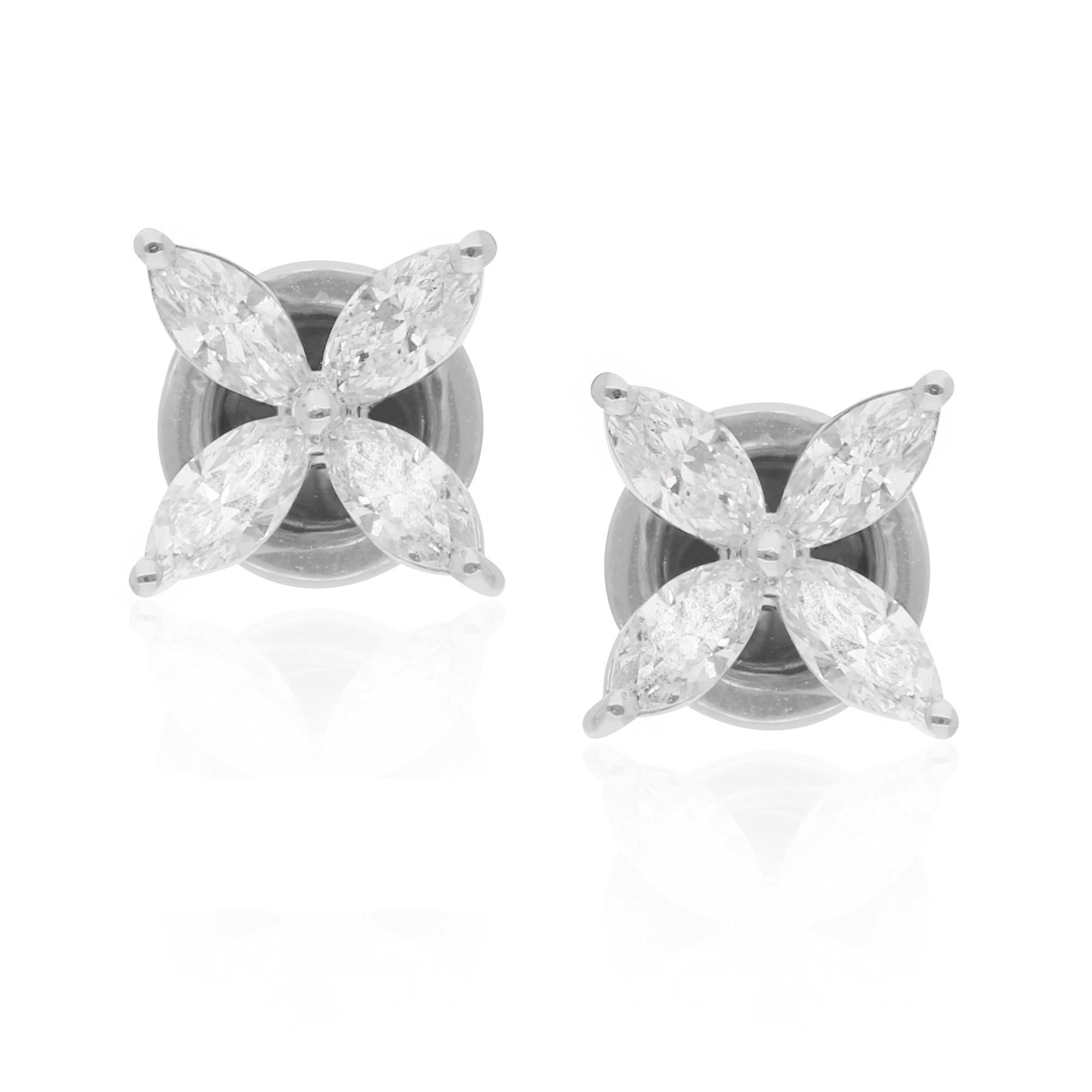 Pear Cut 0.91 Carat Marquise Diamond Flower Stud Earrings 14 Karat White Gold Jewelry For Sale