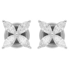 0.91 Carat Marquise Diamond Flower Stud Earrings 14 Karat White Gold Jewelry