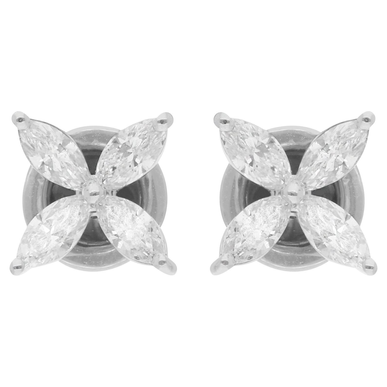 Orecchini a perno con diamante marquise da 0,91 carati in oro bianco 14 carati