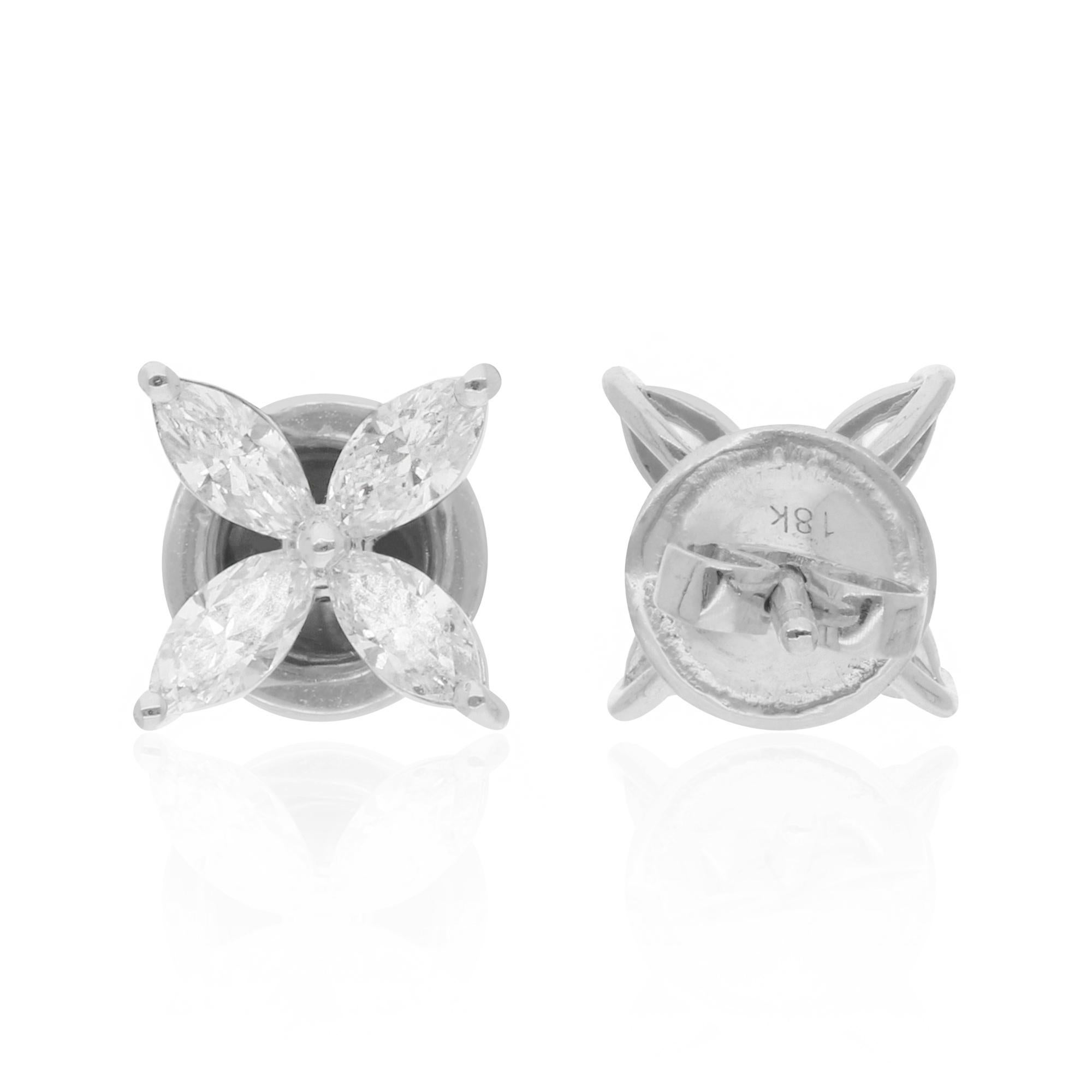 Moderne Clous d'oreilles fleur en or blanc 18 carats avec diamants taille marquise de 0,91 carat en vente