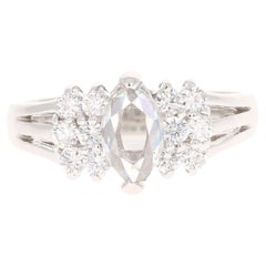 0.91 Carat Marquise Rose Cut Diamond Engagement Ring 14 Karat White Gold