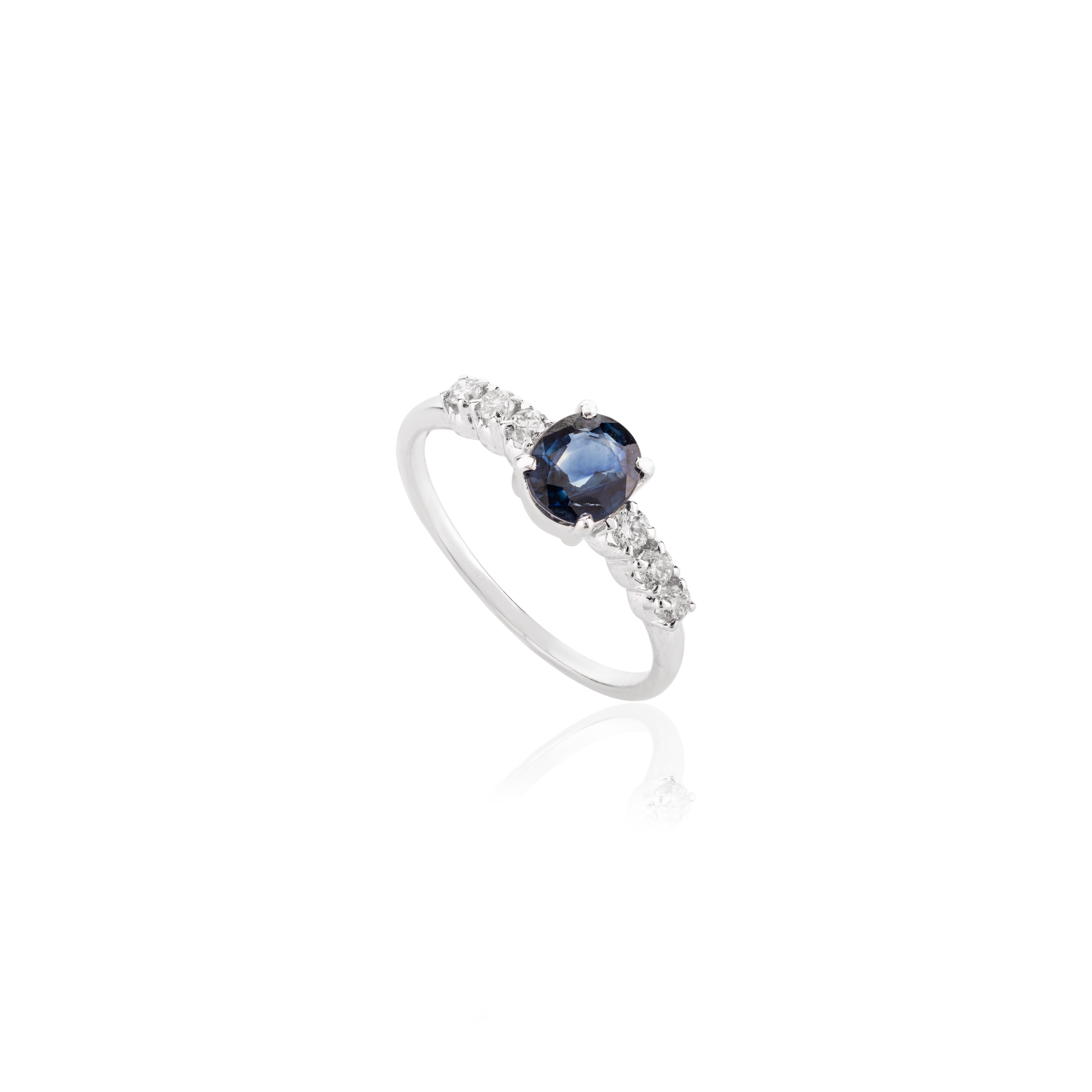 For Sale:  0.91 Carat Natural Blue Sapphire and Diamond Ring in 14k Solid White Gold 4