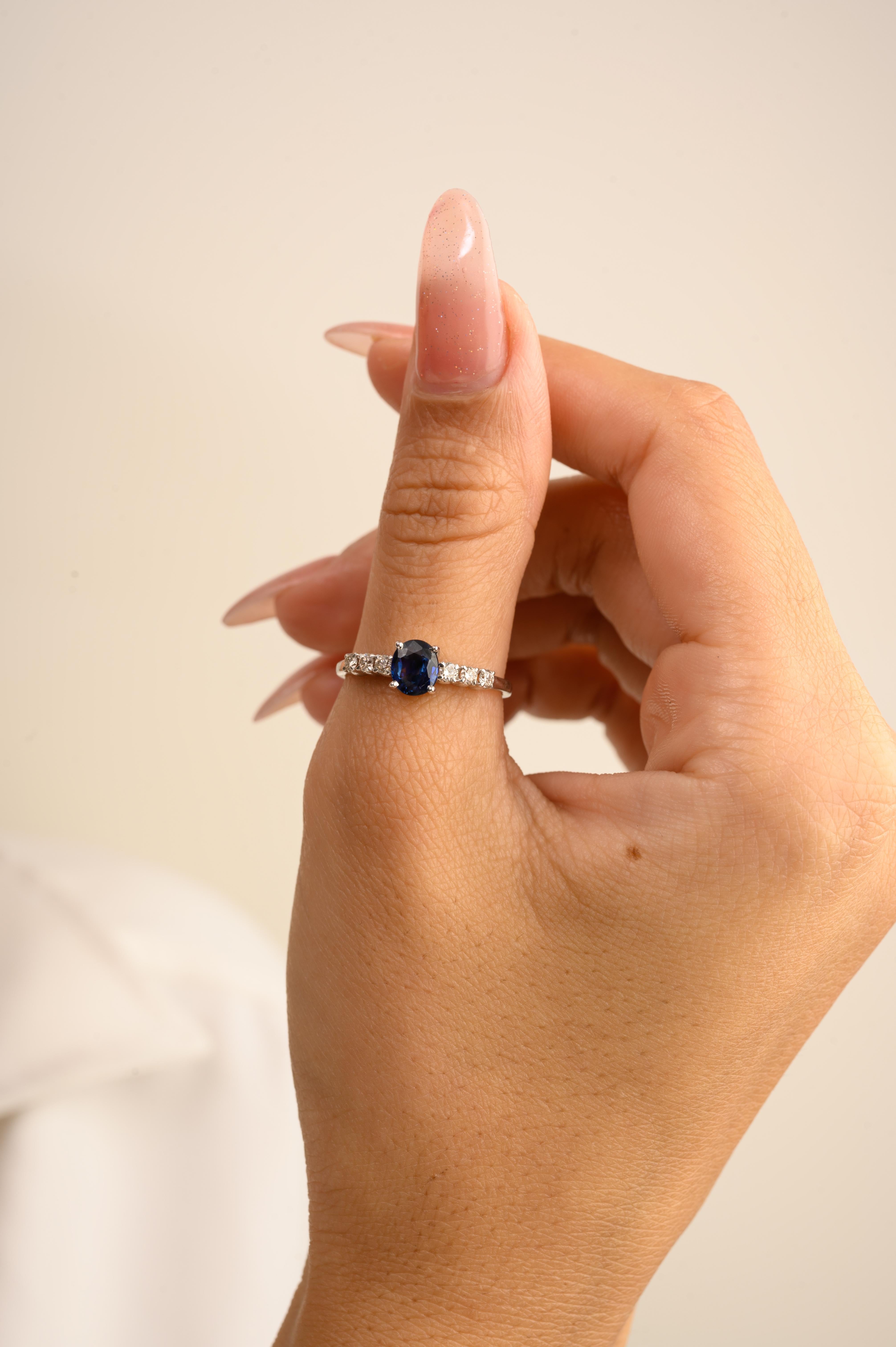 For Sale:  0.91 Carat Natural Blue Sapphire and Diamond Ring in 14k Solid White Gold 5