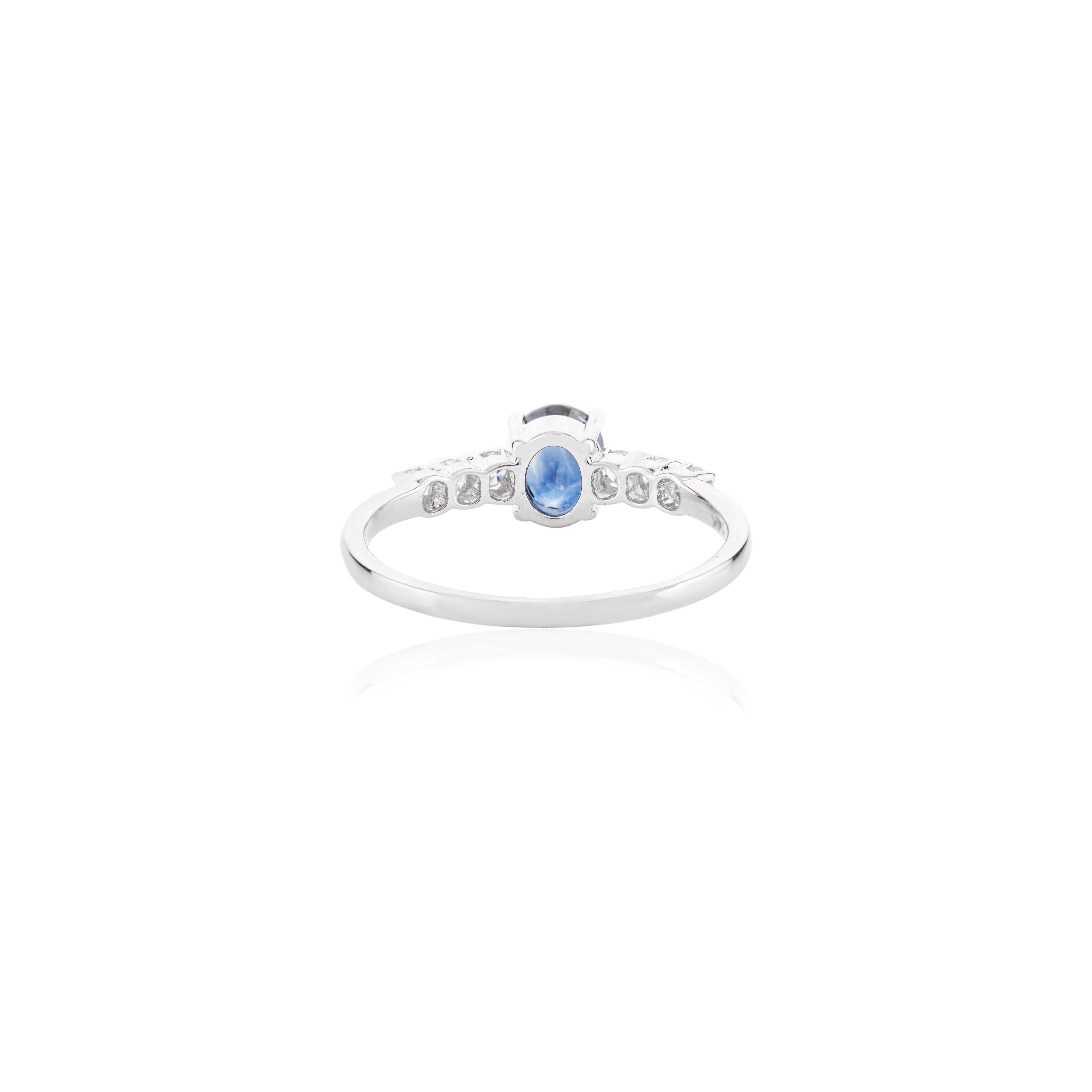 For Sale:  0.91 Carat Natural Blue Sapphire and Diamond Ring in 14k Solid White Gold 6