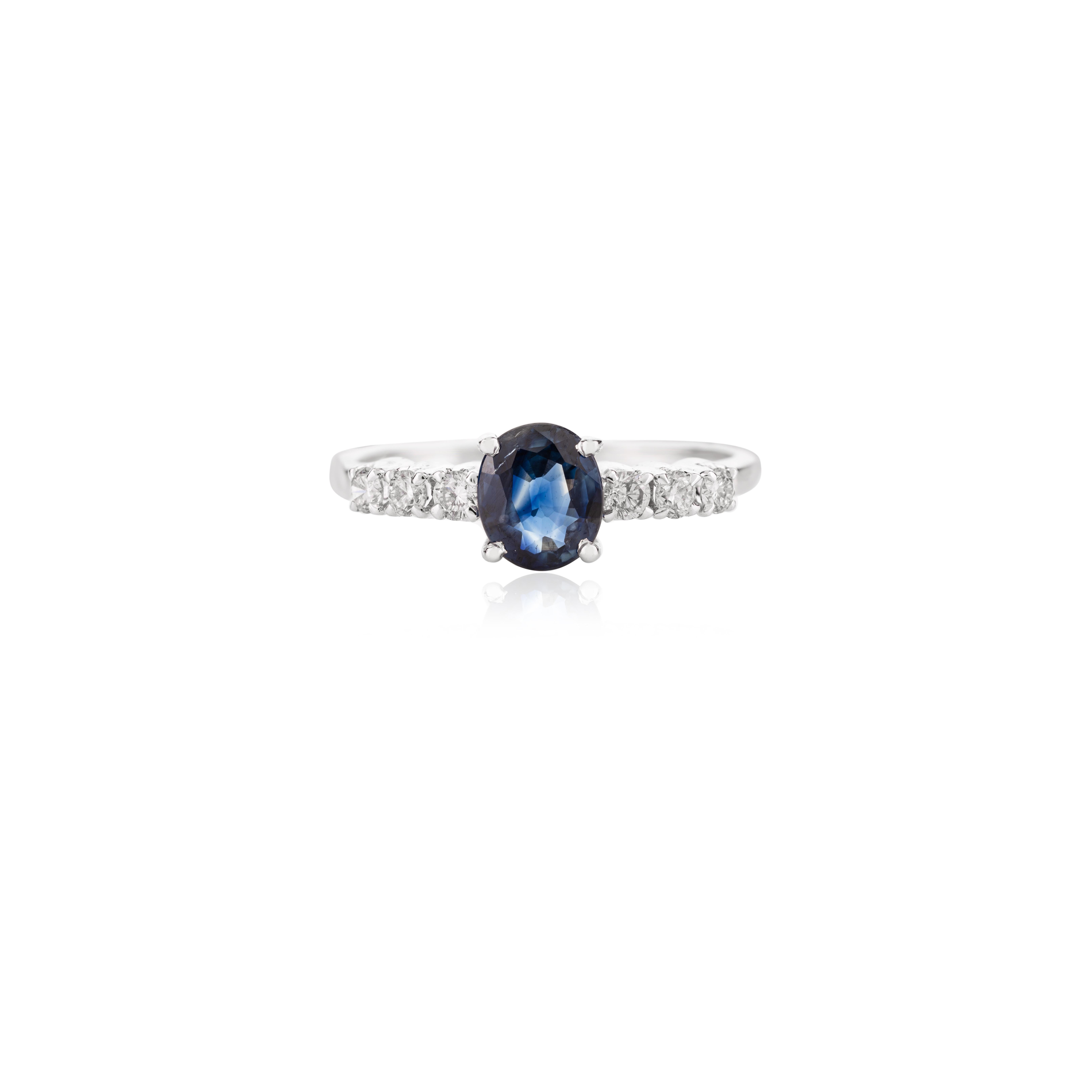 For Sale:  0.91 Carat Natural Blue Sapphire and Diamond Ring in 14k Solid White Gold 7