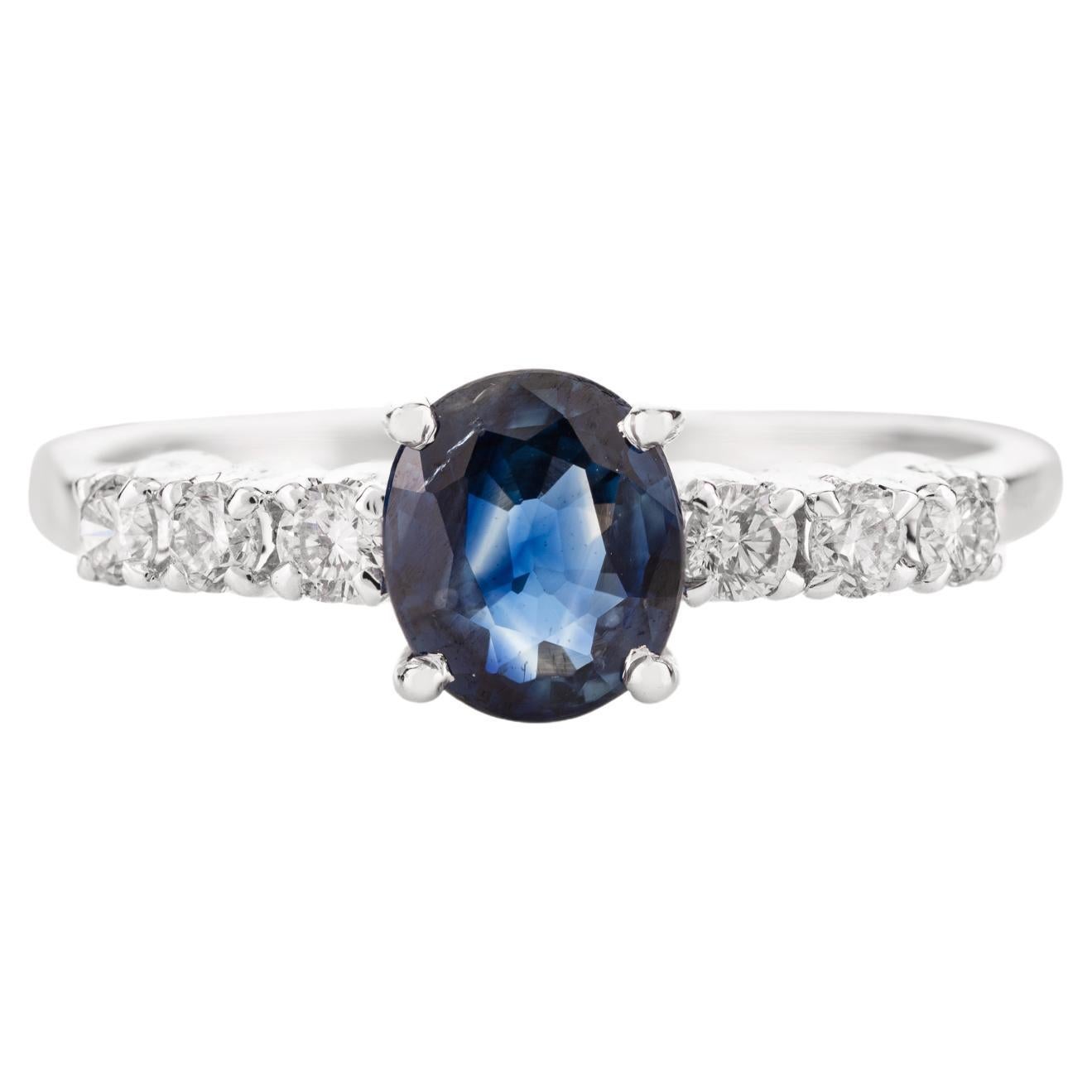 For Sale:  0.91 Carat Natural Blue Sapphire and Diamond Ring in 14k Solid White Gold
