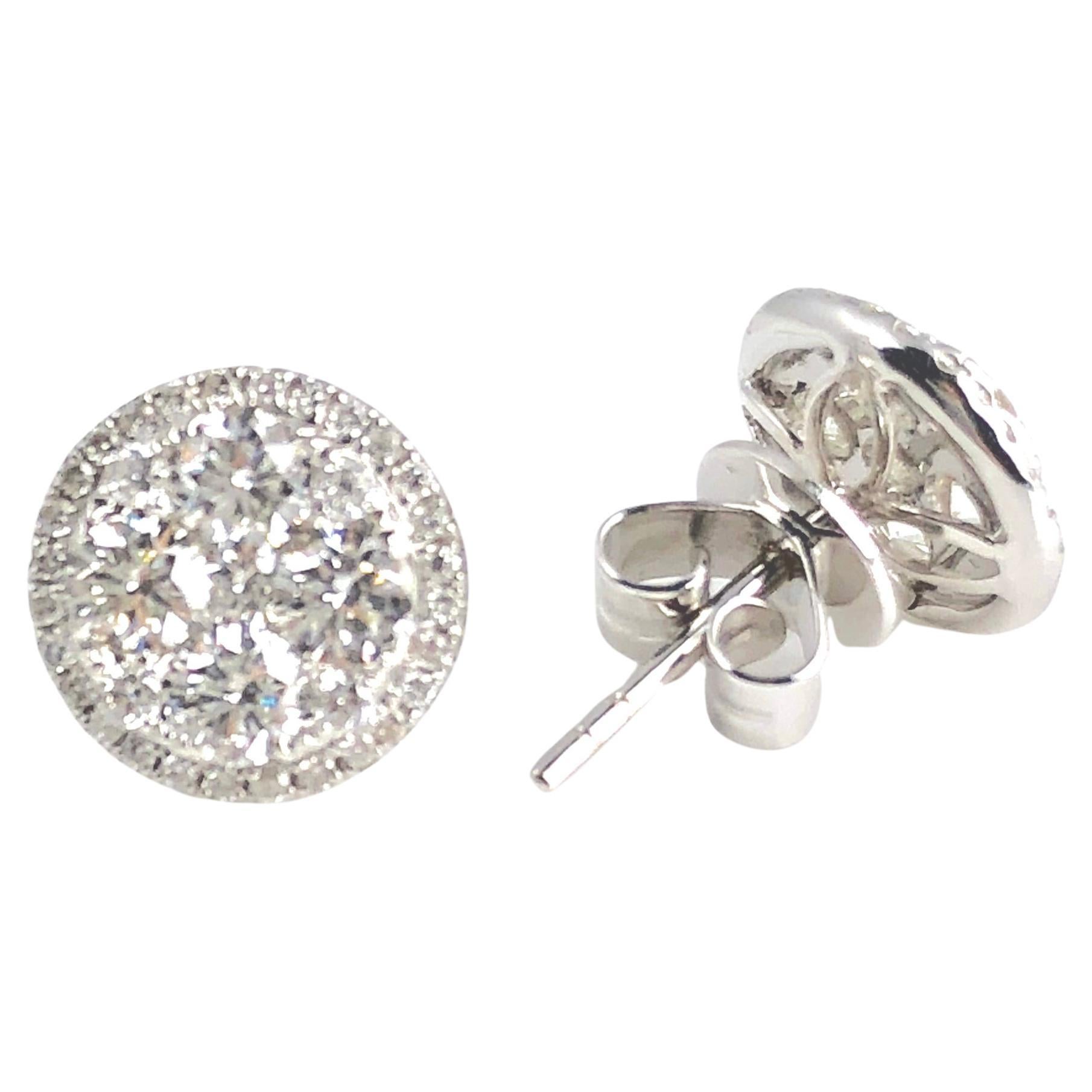 0.91 Carat Natural Diamond Cluster Bezel Set Stud Earrings in 14W Gold ref1595 For Sale