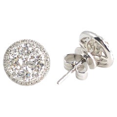 0.91 Carat Natural Diamond Cluster Bezel Set Stud Earrings in 14W Gold ref1595