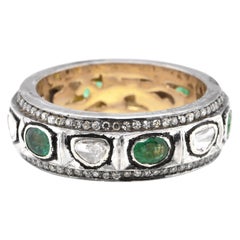 0,91 Karat natürlicher Smaragd und Polki-Diamant im viktorianischen Stil Ewigkeitsring