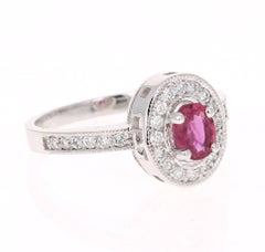 0.91 Carat Natural Ruby Diamond 14 Karat White Gold Engagement Ring