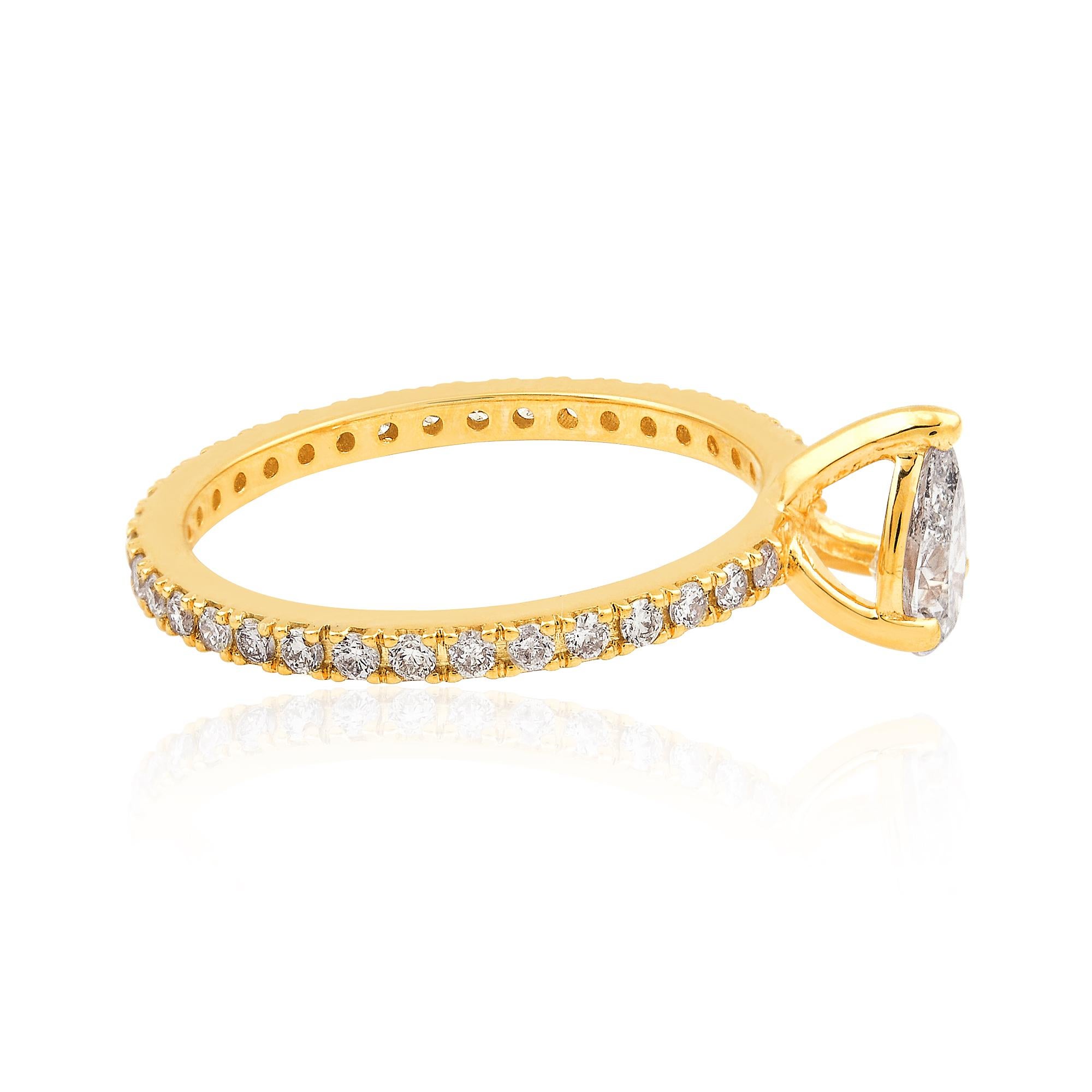 For Sale:  0.91 Carat Pear Diamond Band Ring Solid 14 Karat Yellow Gold Handmade Jewelry 2