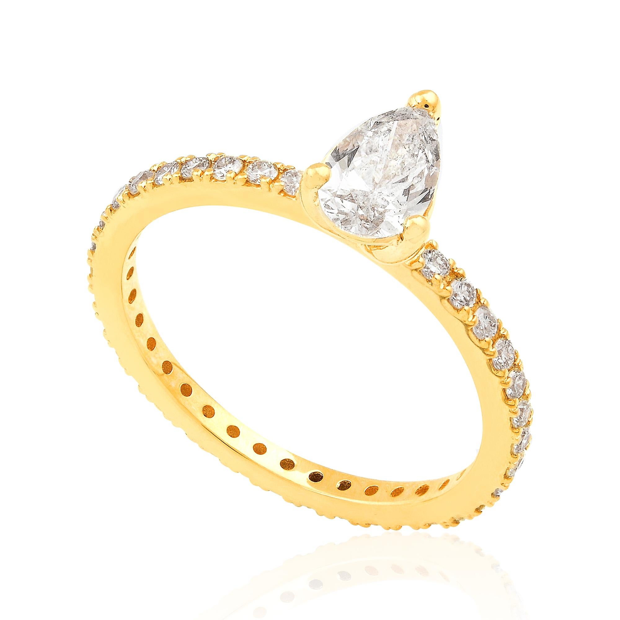 For Sale:  0.91 Carat Pear Diamond Band Ring Solid 14 Karat Yellow Gold Handmade Jewelry 3