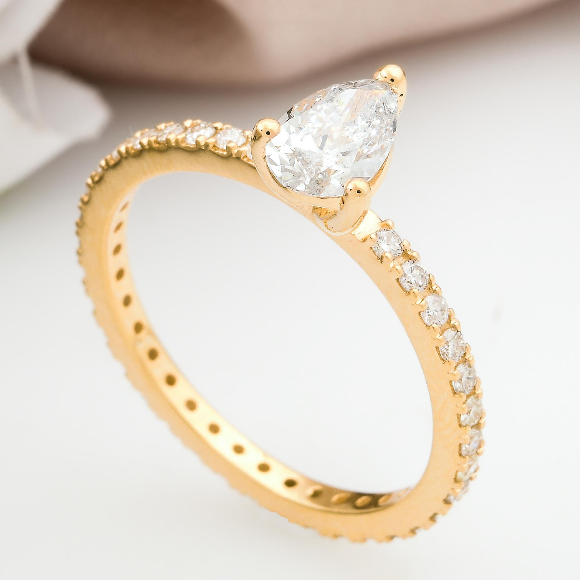 For Sale:  0.91 Carat Pear Diamond Band Ring Solid 14 Karat Yellow Gold Handmade Jewelry 4