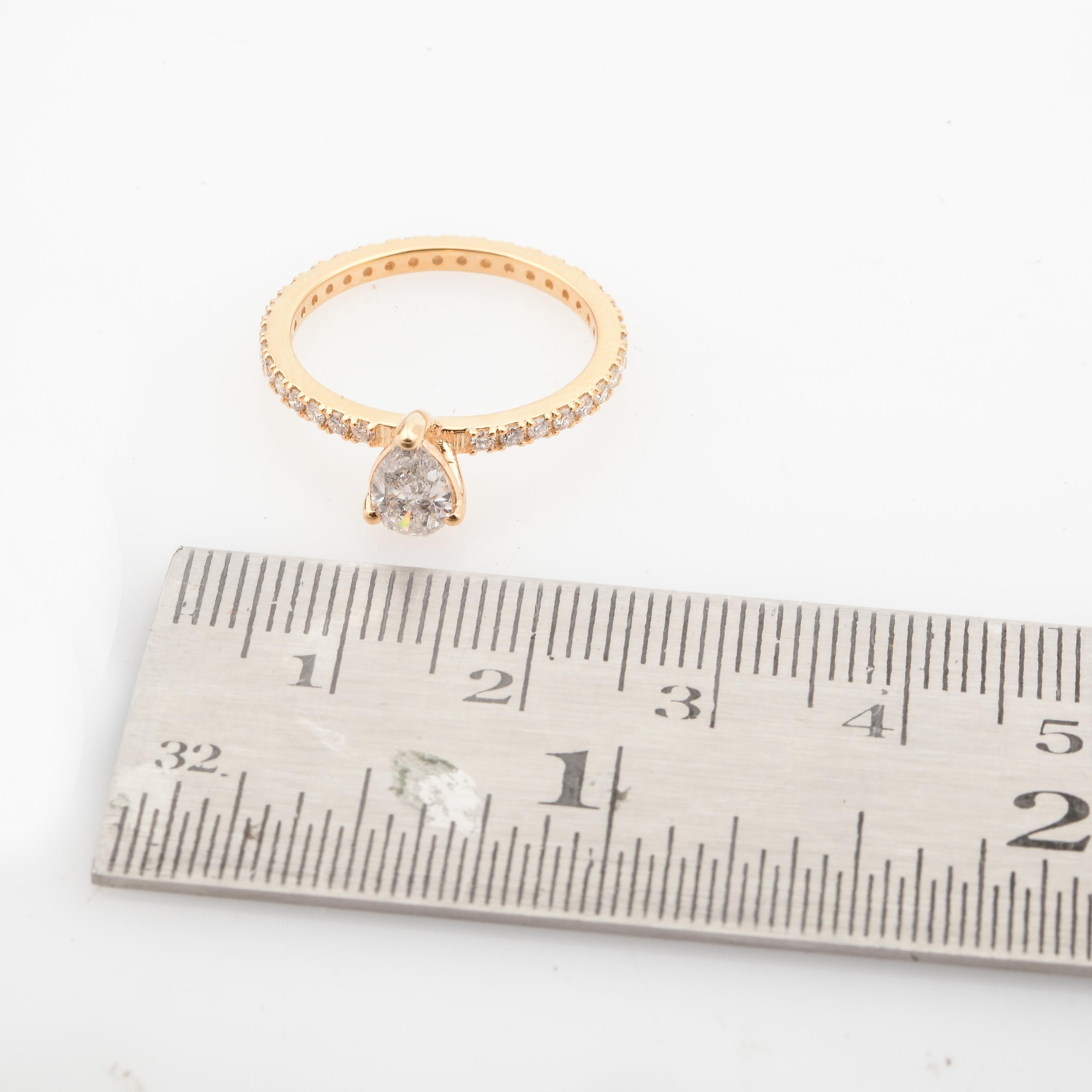 For Sale:  0.91 Carat Pear Diamond Band Ring Solid 14 Karat Yellow Gold Handmade Jewelry 5