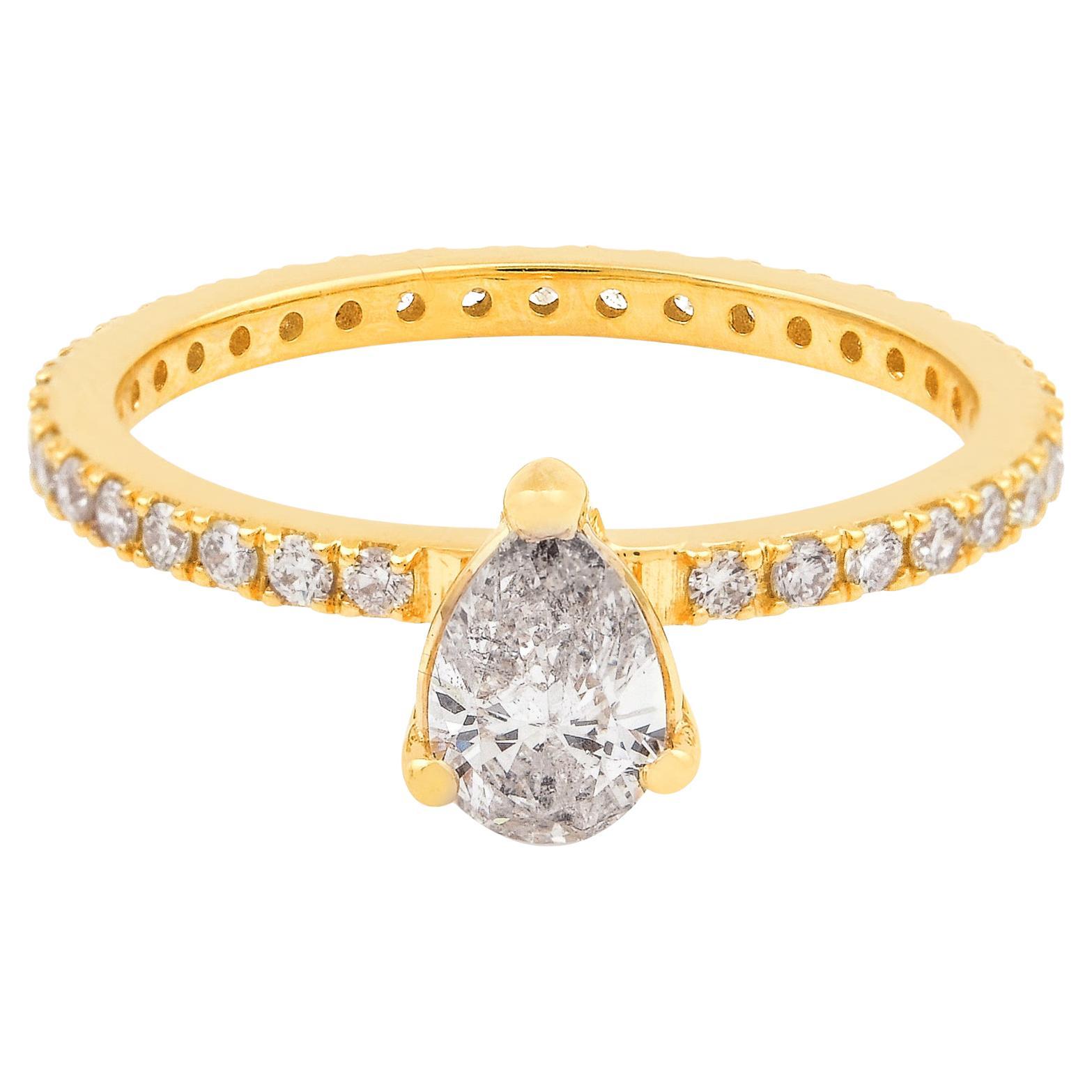 For Sale:  0.91 Carat Pear Diamond Band Ring Solid 14 Karat Yellow Gold Handmade Jewelry