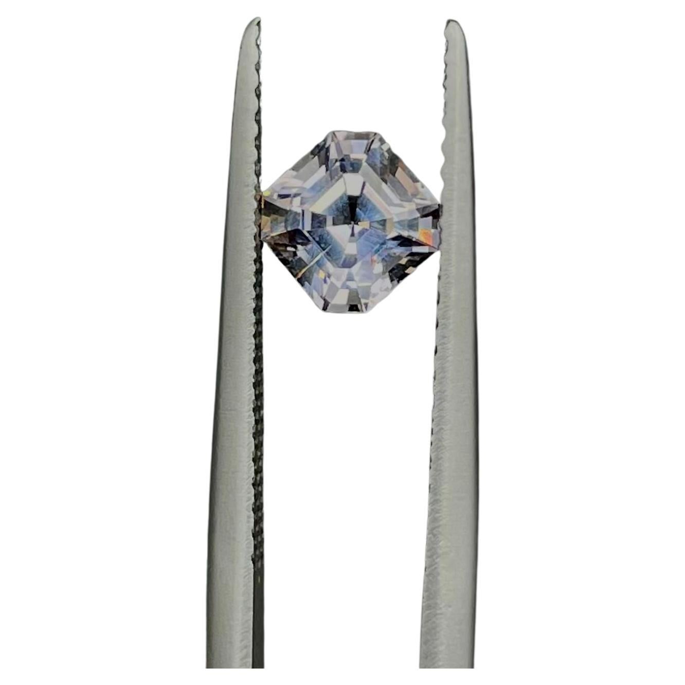 0.91 Carat Precisely Cut Asscher Silver Spinel Solitaire Ring Loose Gemstone For Sale