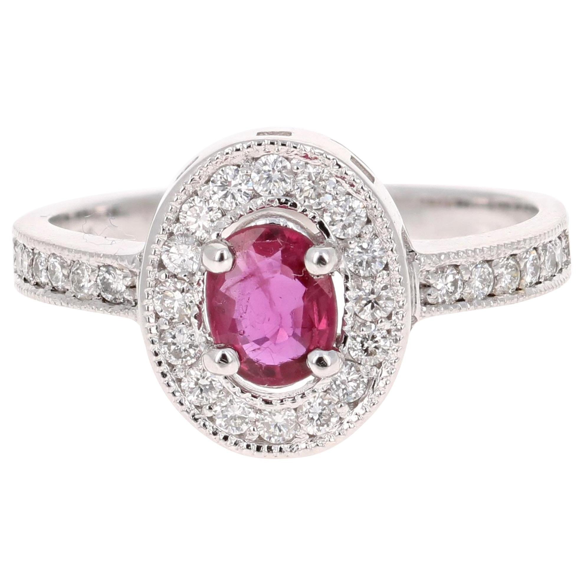 Bague en or blanc 14 carats avec diamant rubis de 0,91 carat