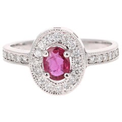Bague en or blanc 14 carats avec diamant rubis de 0,91 carat